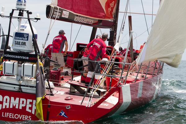 Chris Nicholson guides CAMPER around the inshore course at the start of Leg 7